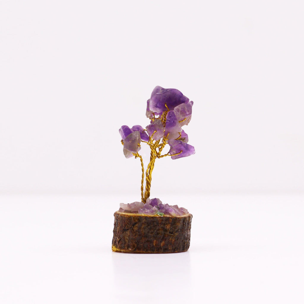 Mini Gemstone Tree On Wood Base - Amethyst