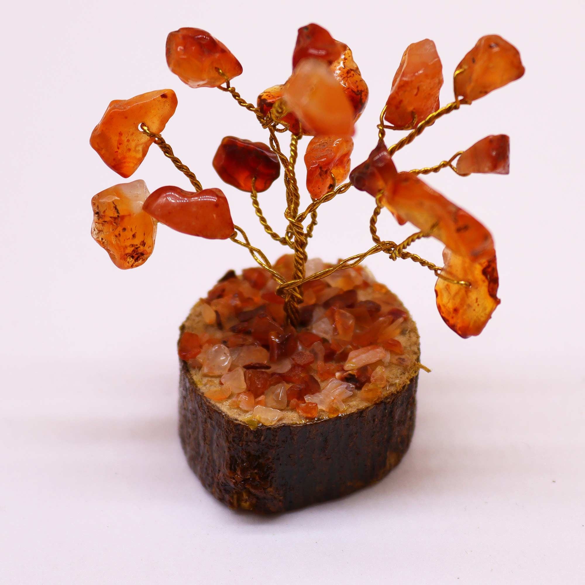 Mini Gemstone Tree On Wood Base - Carnelian
