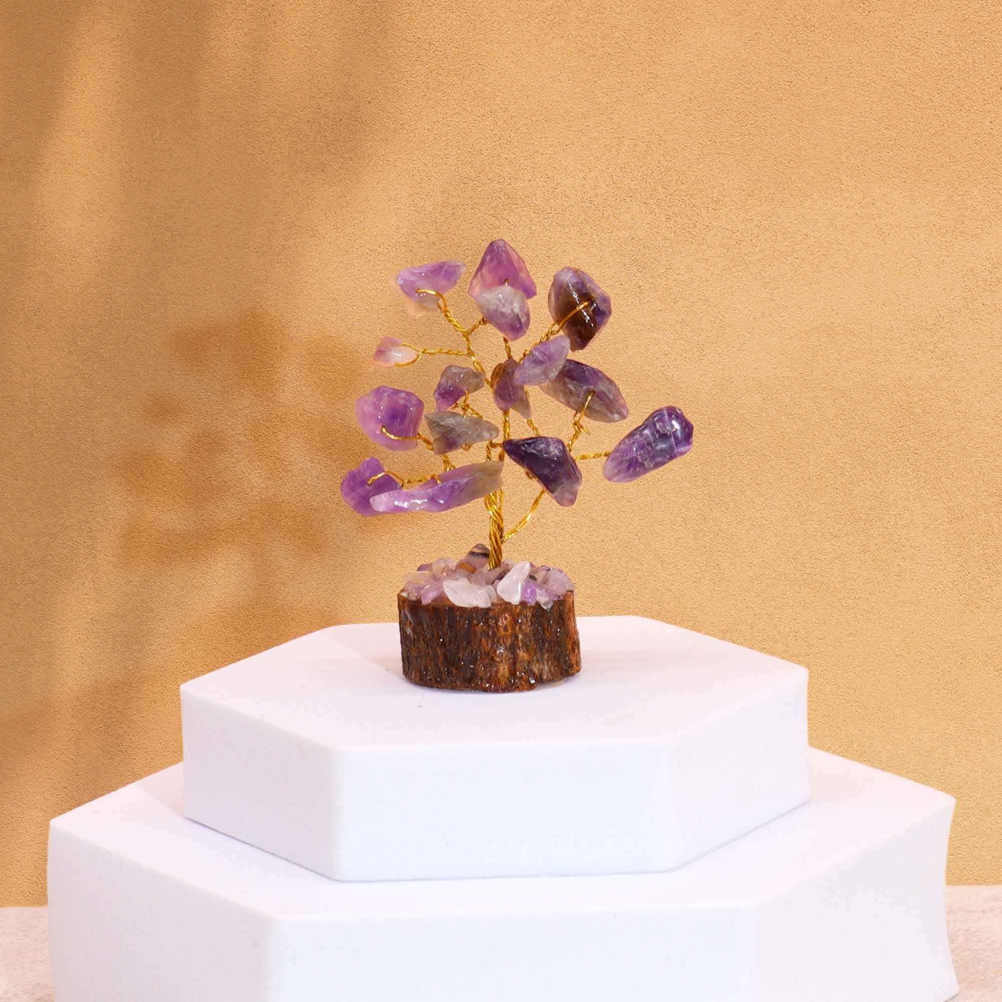 Mini Gemstone Tree On Wood Base - Amethyst