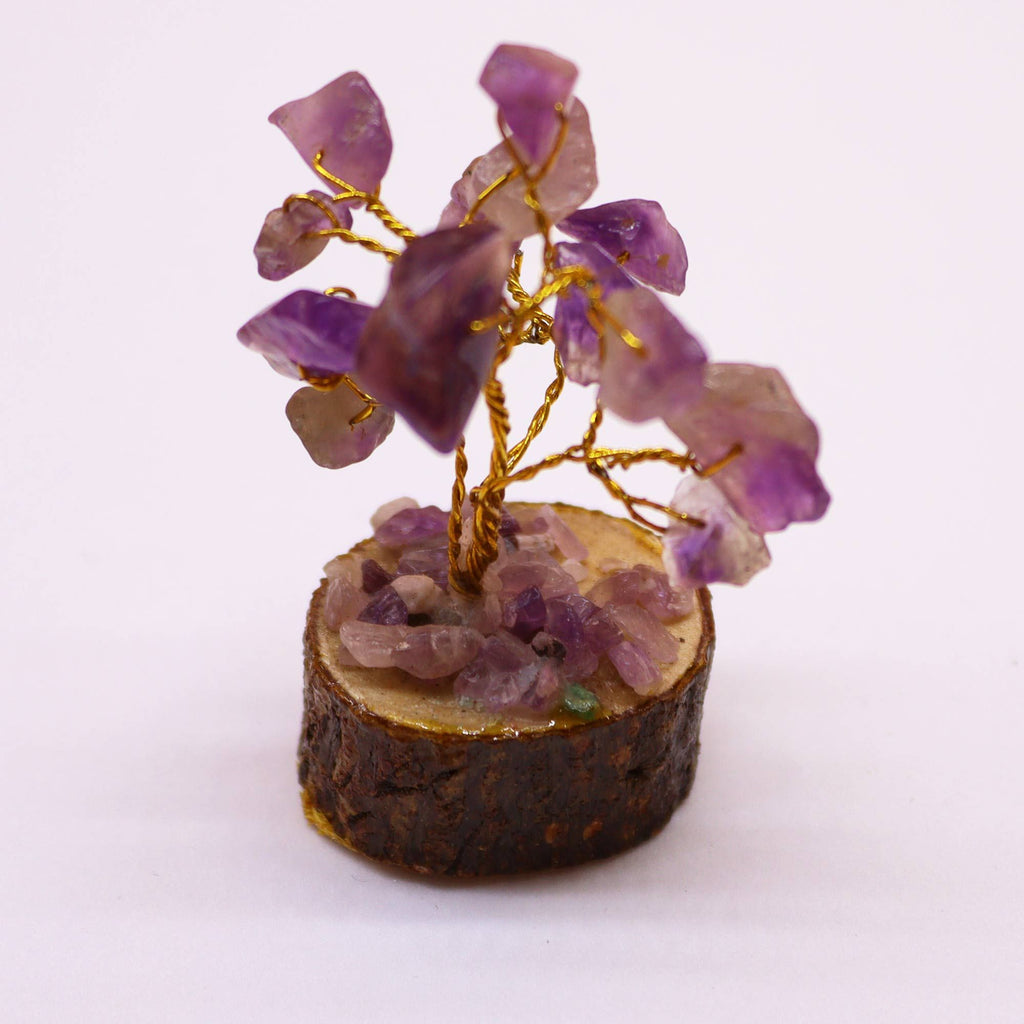 Mini Gemstone Tree On Wood Base - Amethyst