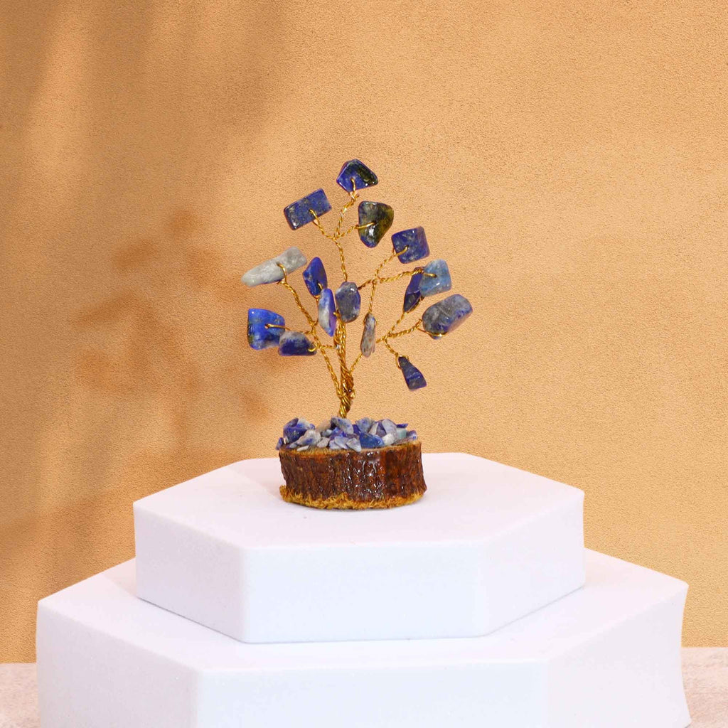 Mini Gemstone Tree On Wood Base - Sodalite