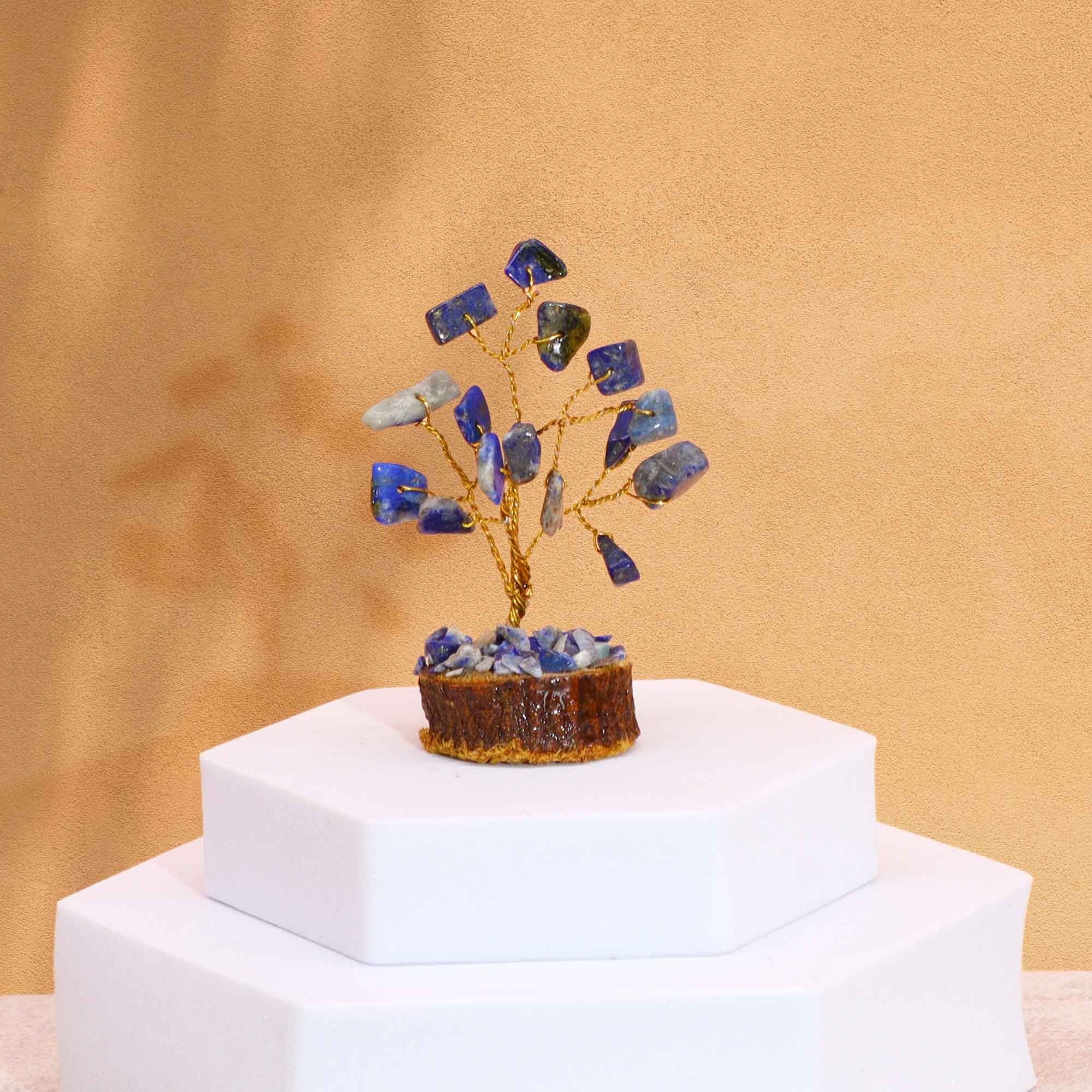 Mini Gemstone Tree On Wood Base - Sodalite