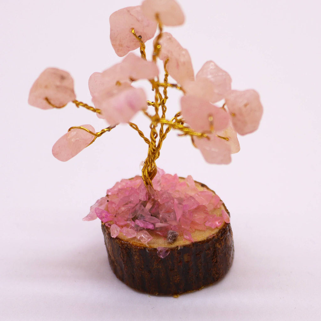Mini Gemstone Tree On Wood Base - Rose Quartz