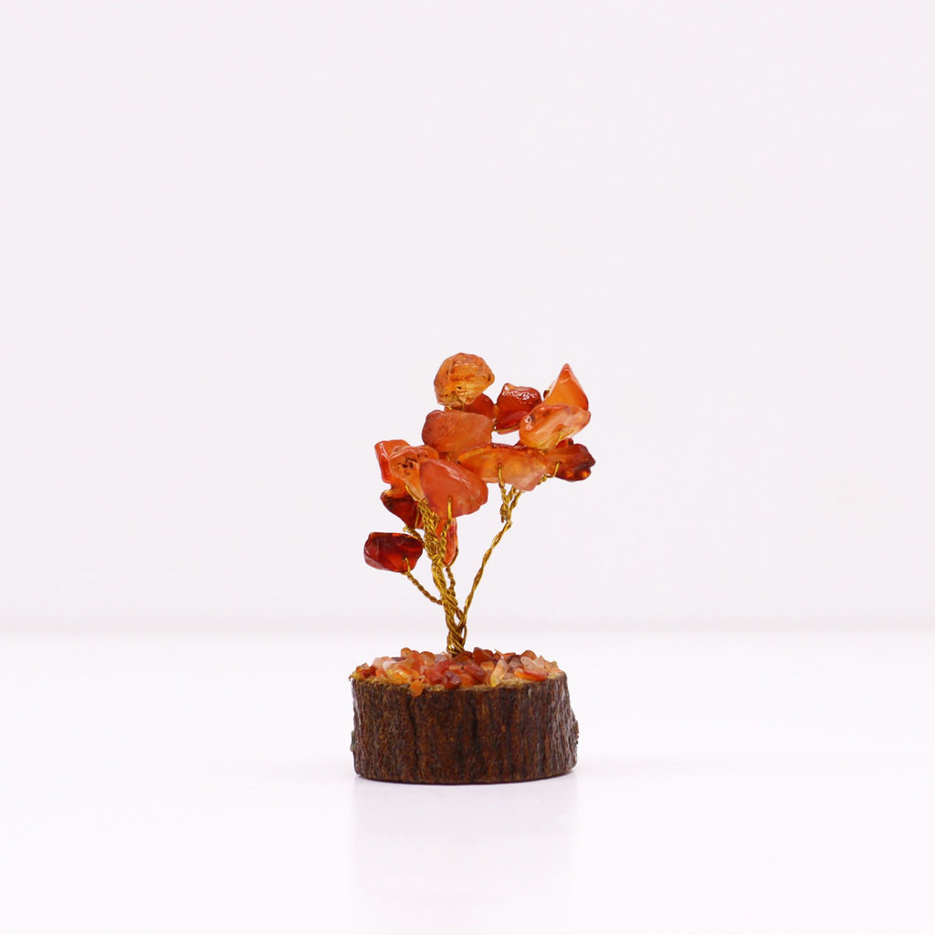 Mini Gemstone Tree On Wood Base - Carnelian