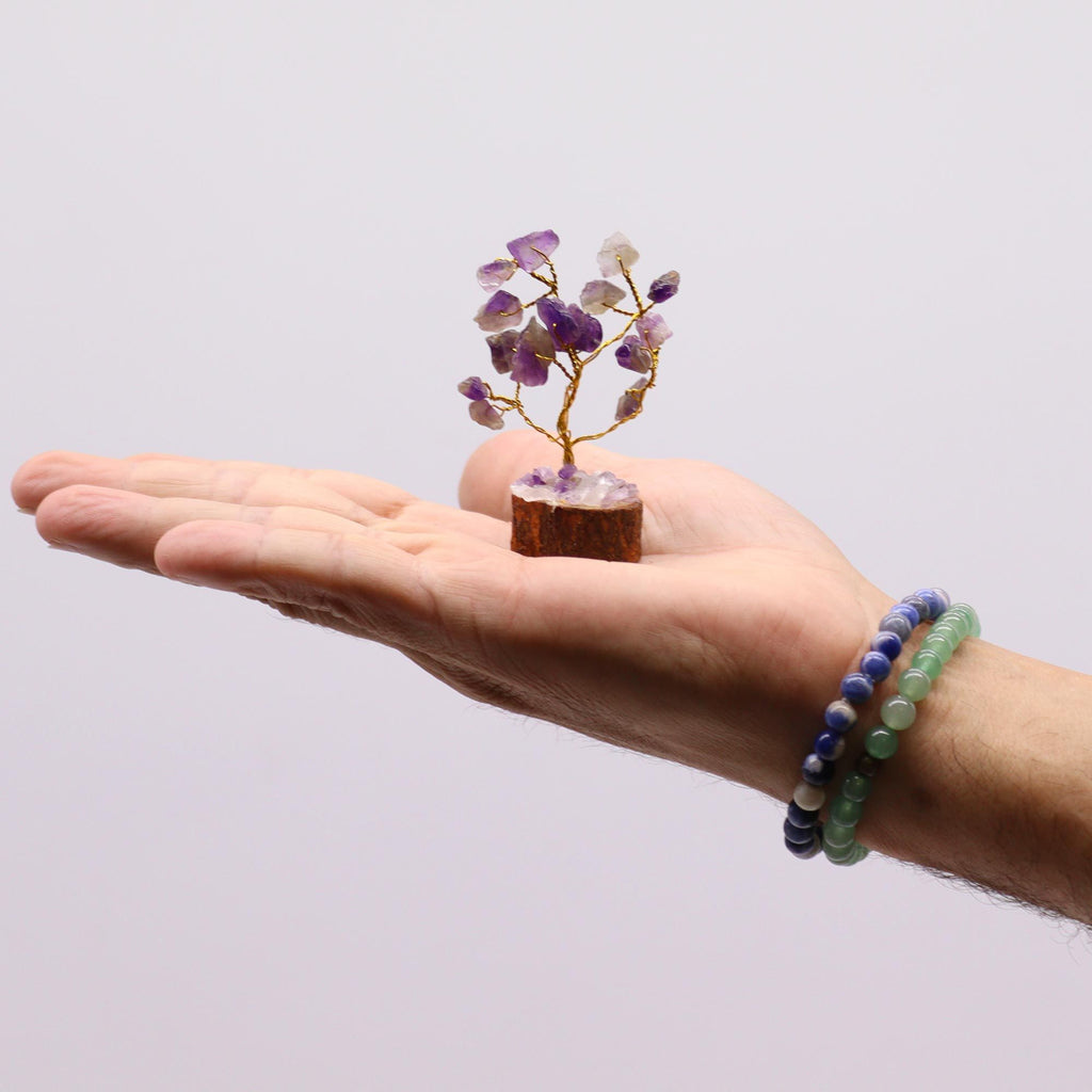 Mini Gemstone Tree On Wood Base - Amethyst