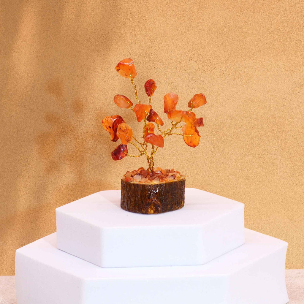 Mini Gemstone Tree On Wood Base - Carnelian
