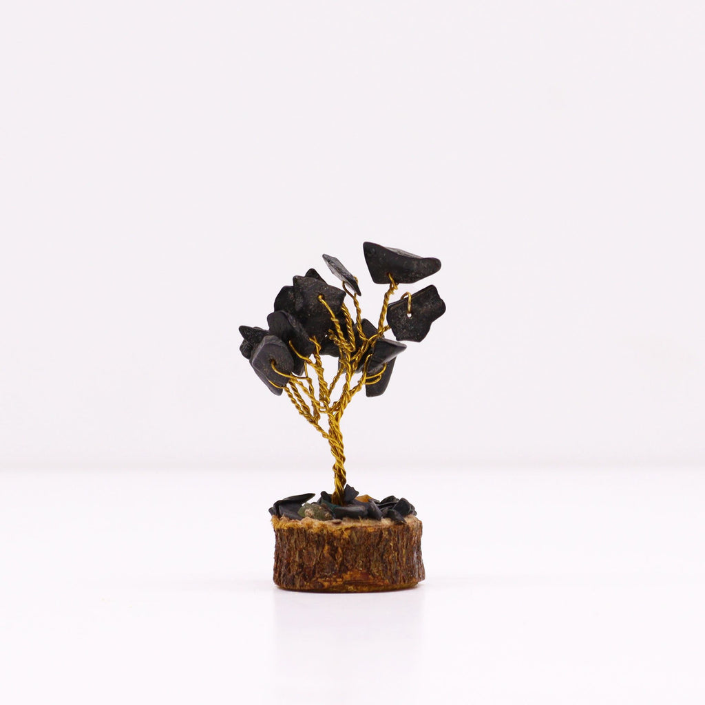 Mini Gemstone Tree On Wood Base - Black Agate