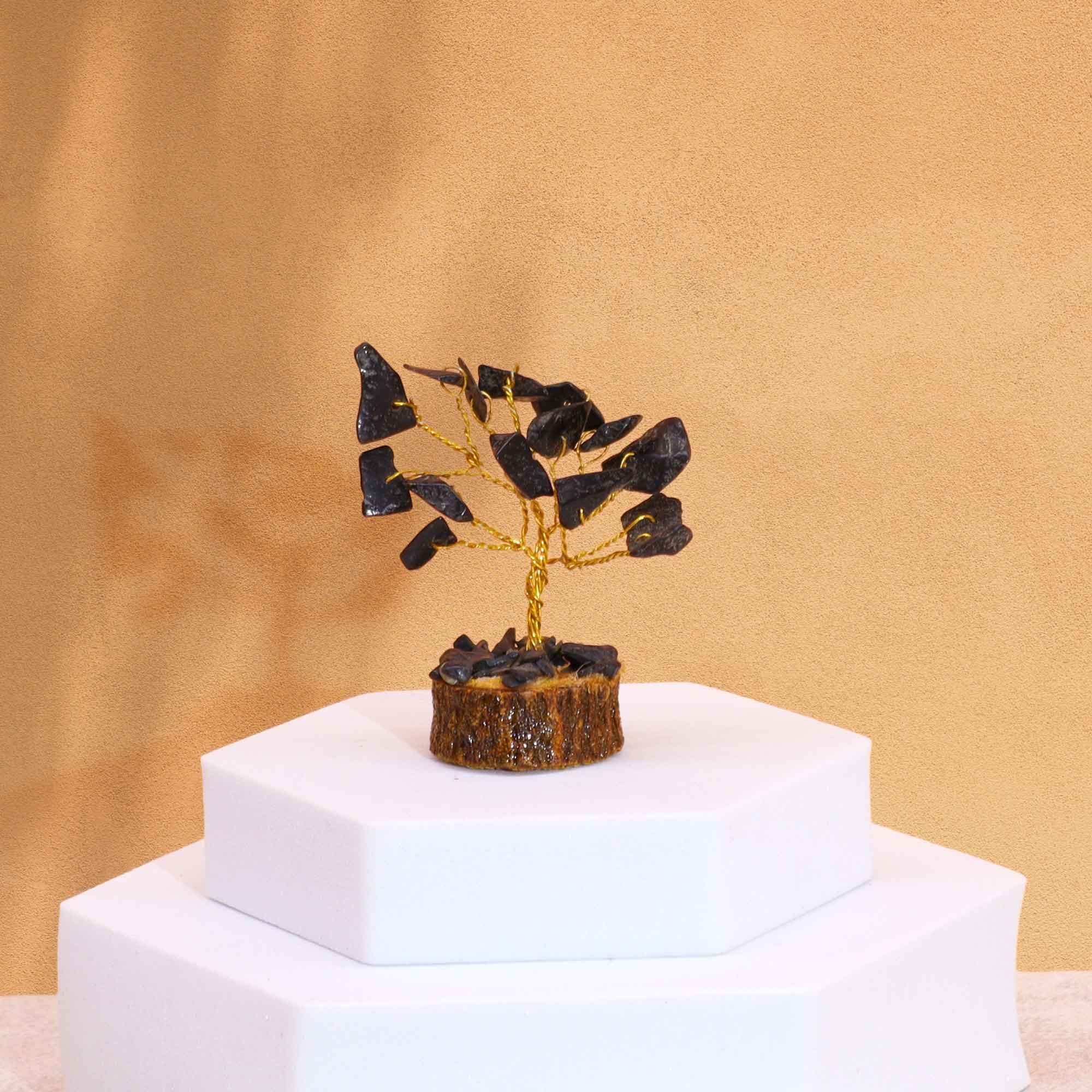 Mini Gemstone Tree On Wood Base - Black Agate