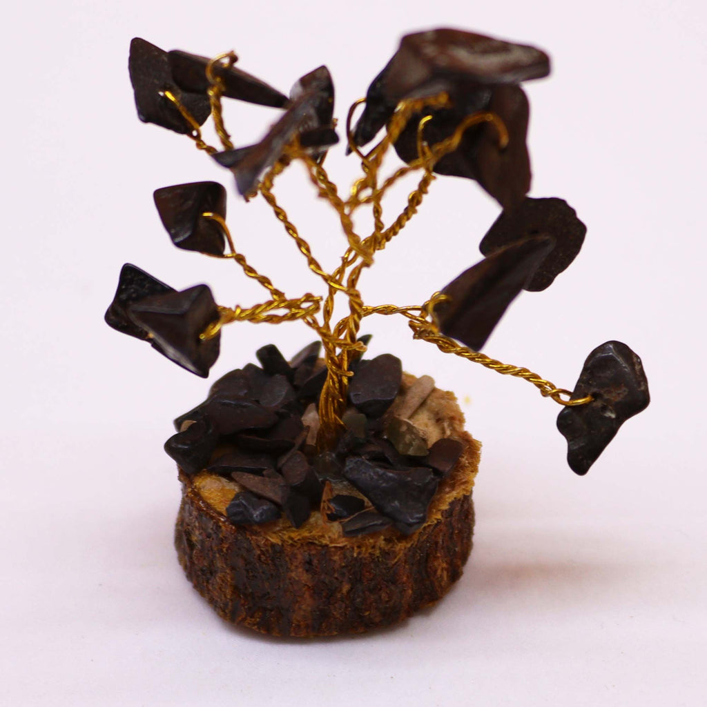 Mini Gemstone Tree On Wood Base - Black Agate