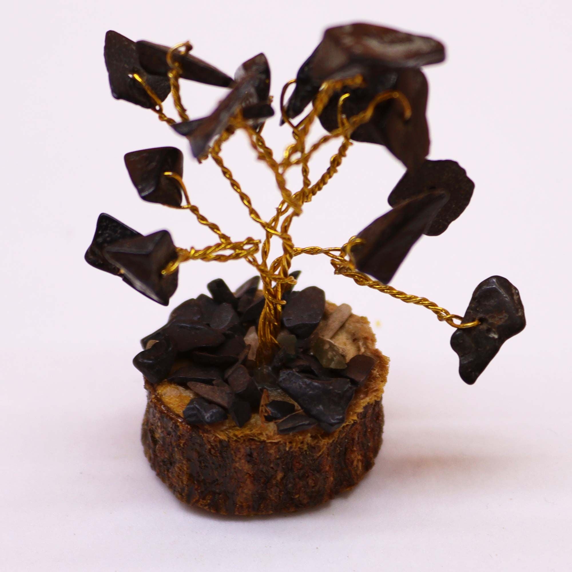 Mini Gemstone Tree On Wood Base - Black Agate