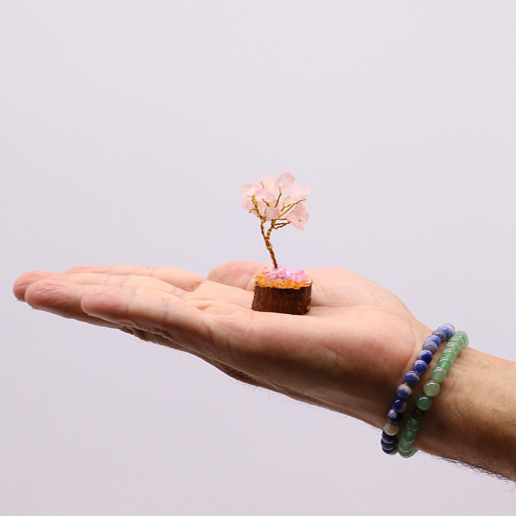Mini Gemstone Tree On Wood Base - Rose Quartz