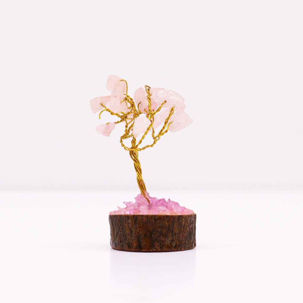 Mini Gemstone Tree On Wood Base - Rose Quartz