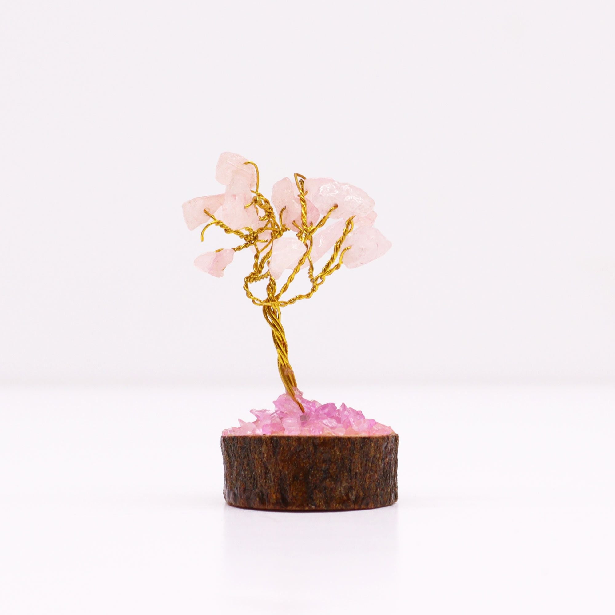 Mini Gemstone Tree On Wood Base - Rose Quartz